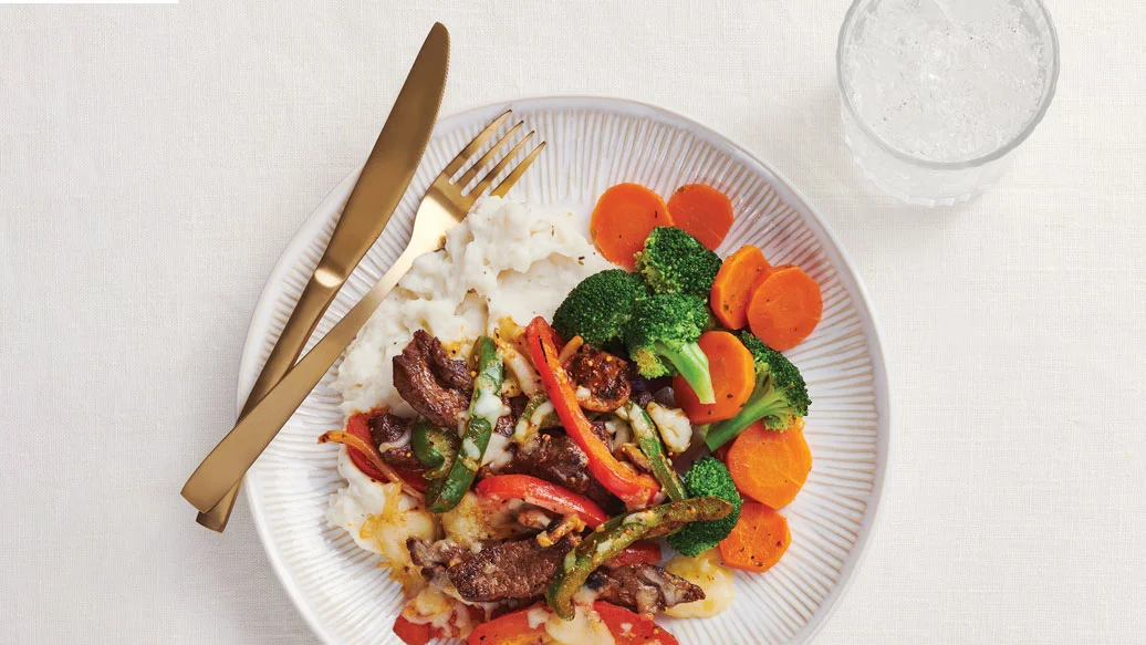 Philly-Style Cheesesteak with Garlic Mashed Potatoes