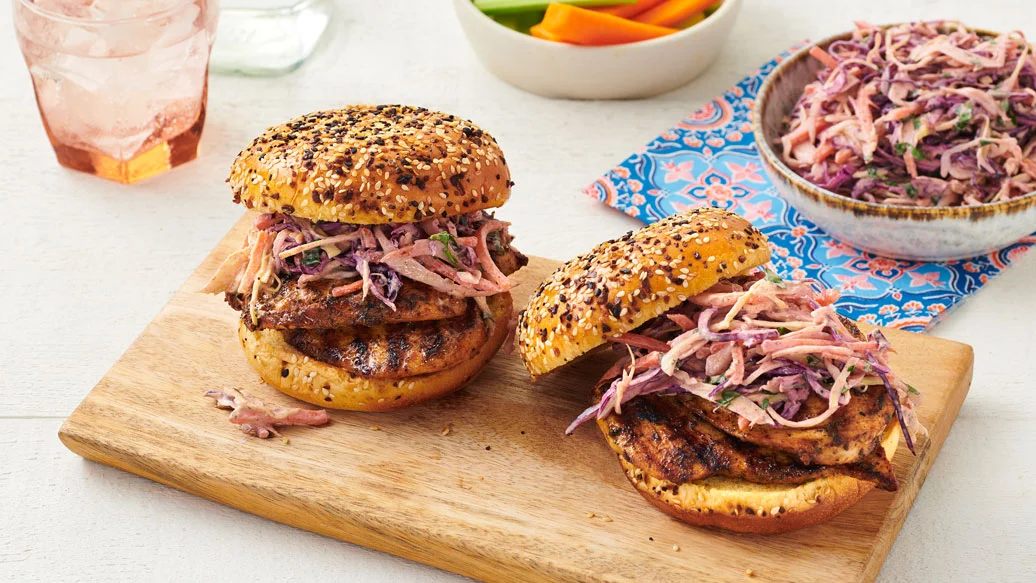 Grilled Cajun Chicken Burger with Creamy Coleslaw