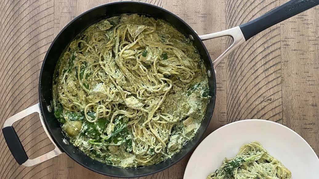 Spaghetti épinard et artichaut 