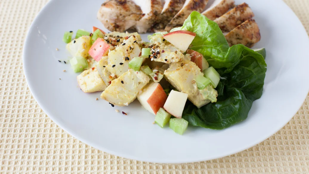 Potato Apple salad with Mango Curry dressing