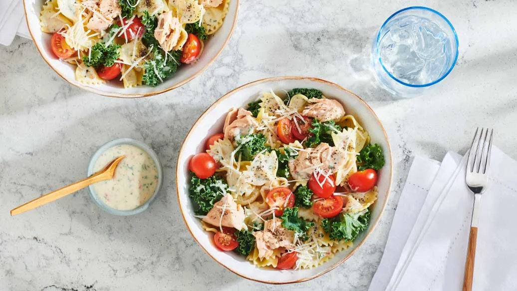 Salmon & Kale Pasta Caesar Salad