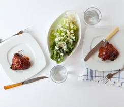 Buffalo Chicken Thighs with Celery and Blue Cheese Salad