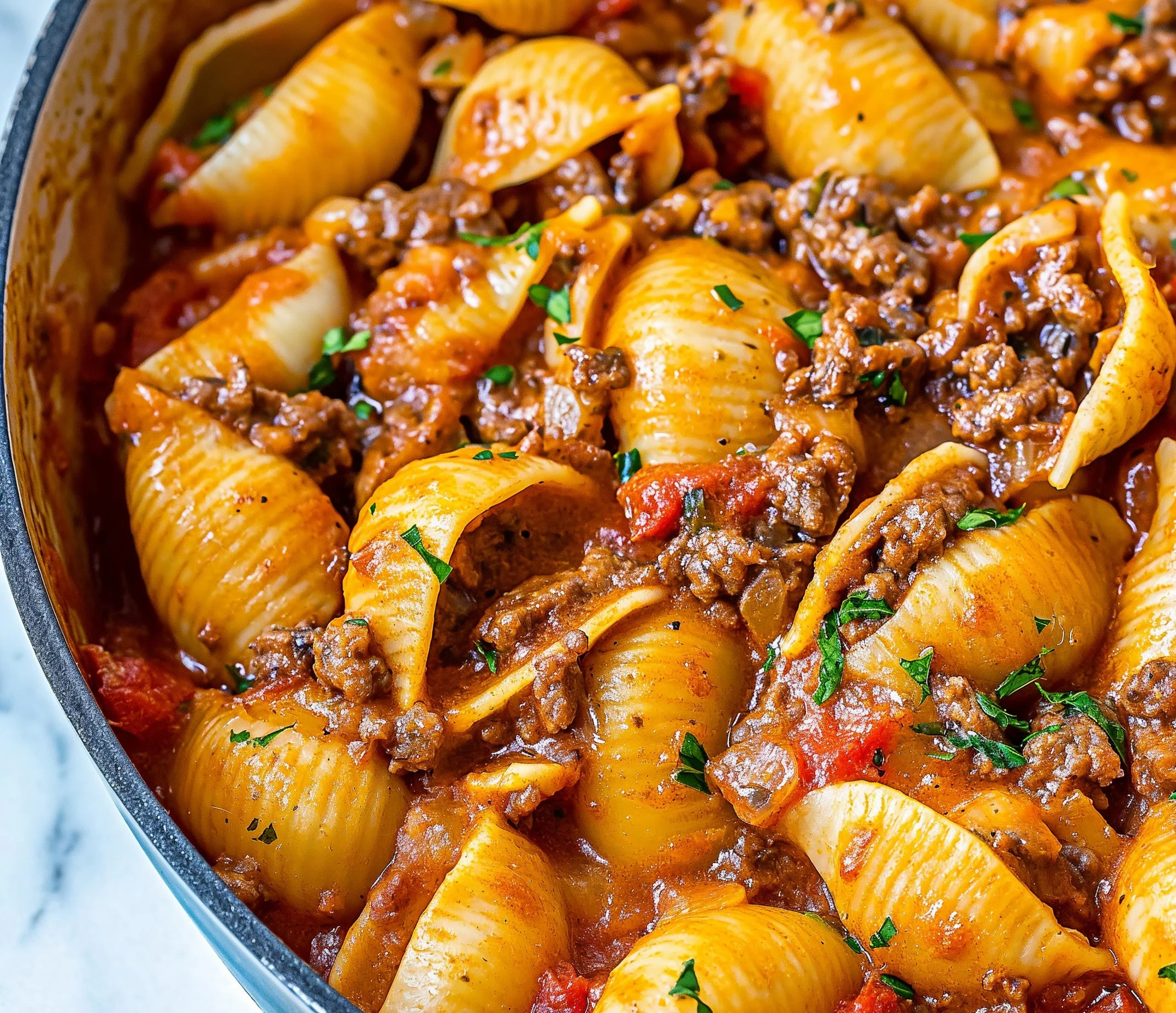 Bœuf et coquilles en sauce