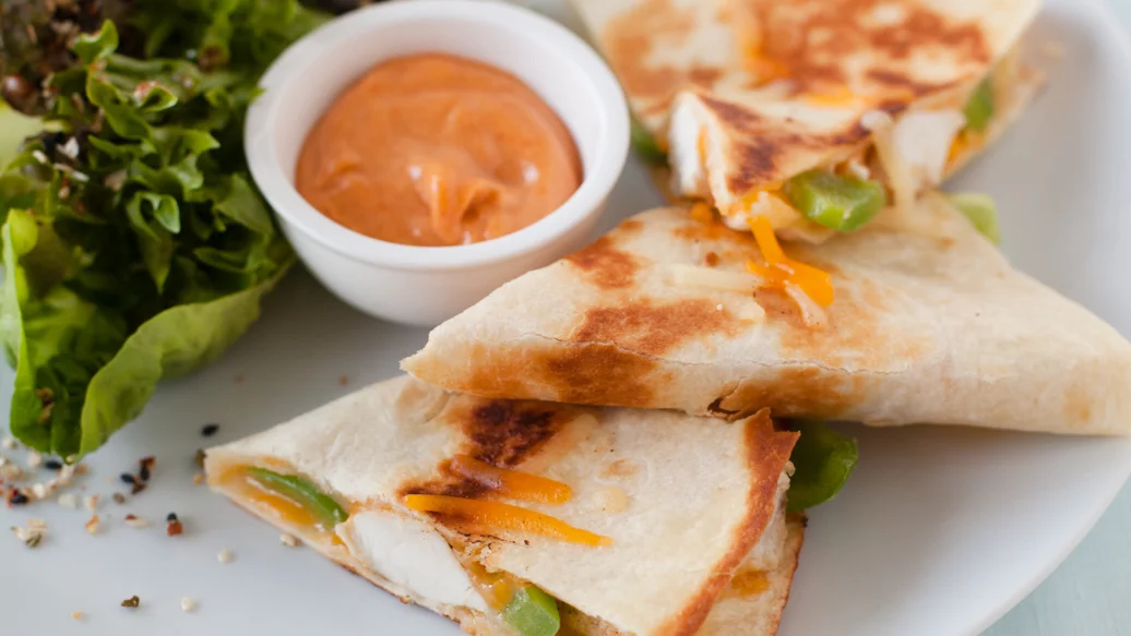 Bali Chicken Quesadillas with Sriracha Aioli