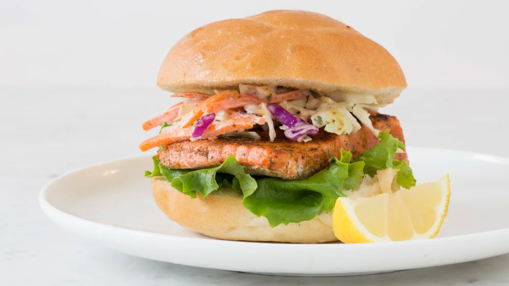 Fish Burger with Savoury Coleslaw