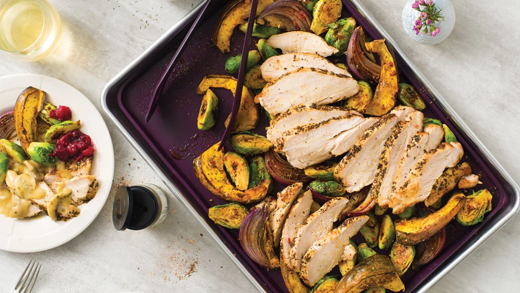 Sheet Pan Turkey, Crispy Brussels Sprouts & Squash