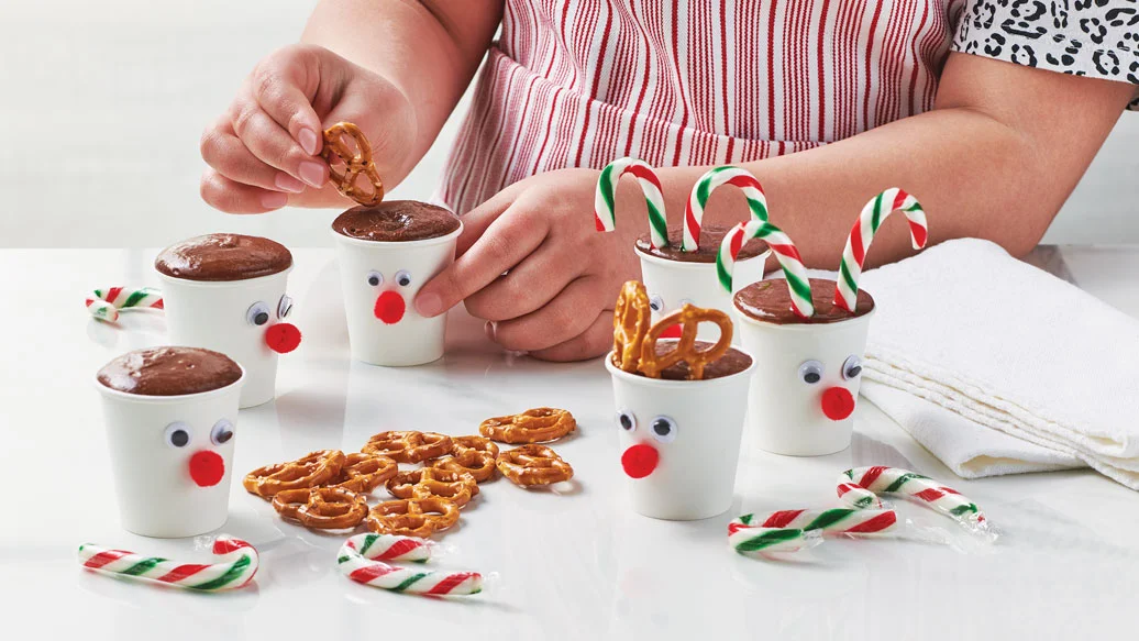 Reindeer Candy Cane Pudding Cups