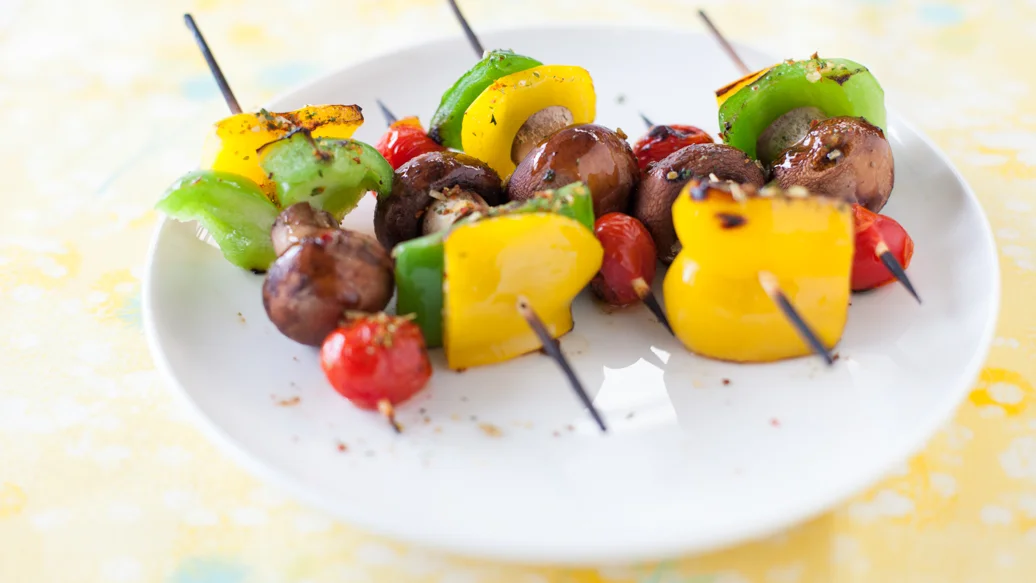 Grilled Smoky Bacon Mushroom & Pepper Skewers