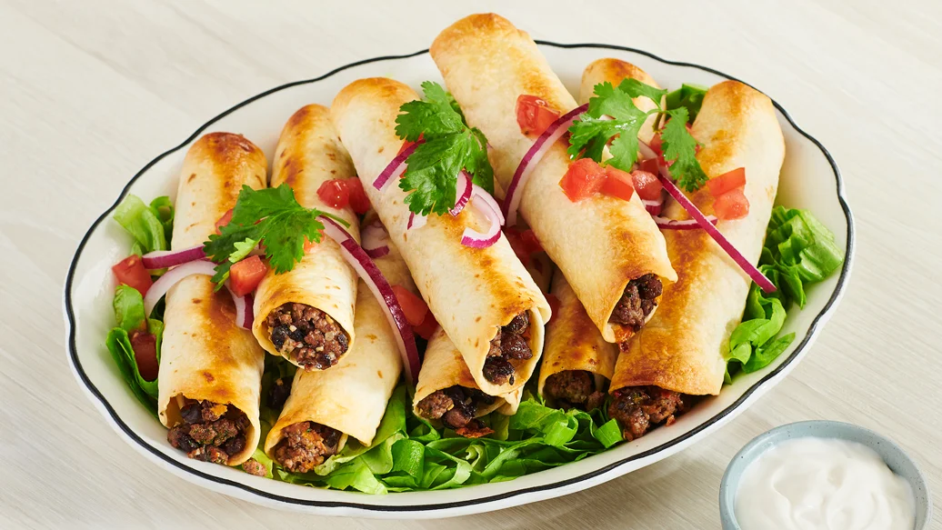 Baked Bean & Beef Taquitos 