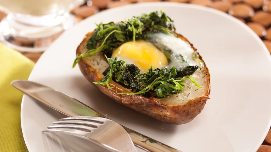 Baked Potato and Eggs Florentine